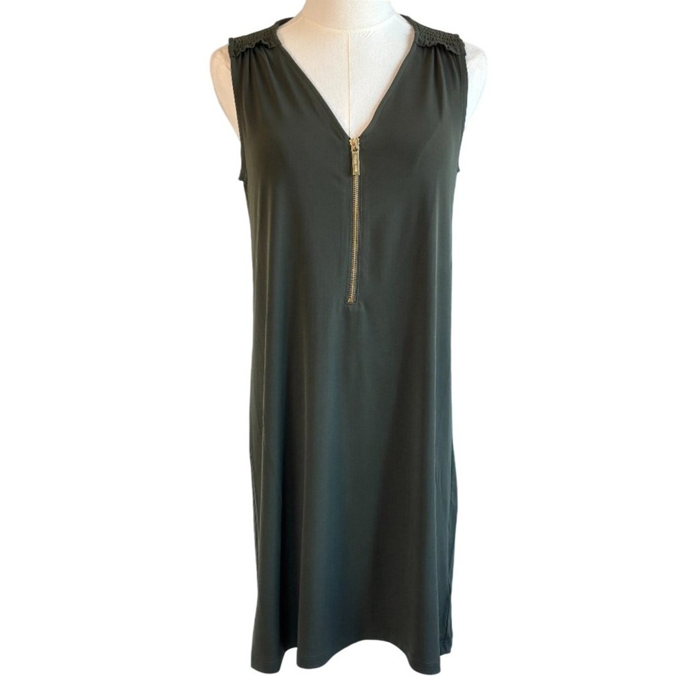 Michael Kors Olive Green Zip Front Sleeveless Shift Dress Size S Consign